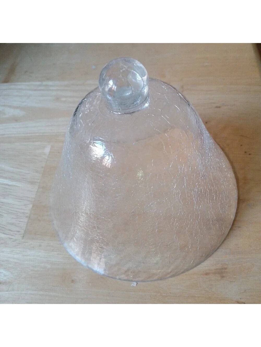 Bell Jar Cloche Clear Crackle Glass Hand Blown with Knob 6 in Diameter